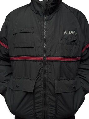 Delta Fleece-Lined Black Jacket With Red Stripes